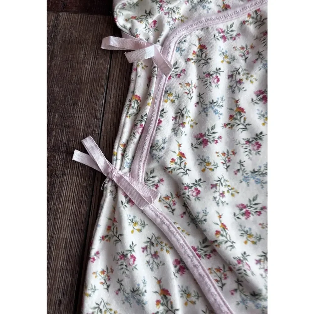 Vtg Ralph Lauren Y2K Powder Pink Floral Tie Front Cottagecore Sleeper 6mo